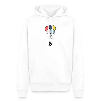 5. ANNIVERSAIRE. 5 ANS. 5e ANNIVERSAIRE - Sweat à capuche Premium bio Homme - blanc - Devant - Nico (187cm)