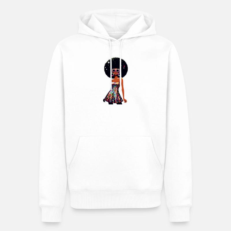 Disco Afro Glam Sequins Design - Sweat à capuche Premium bio Homme - blanc