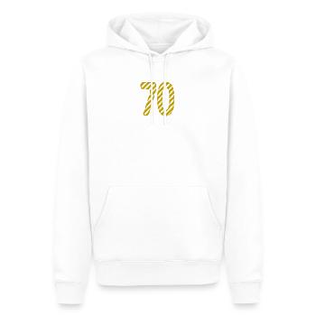 70. 70 ANS. 70e ANNIVERSAIRE. ANNIVERSAIRE 70 ANS. - Sweat à capuche Premium bio Homme - blanc - Devant - Nico (187cm)