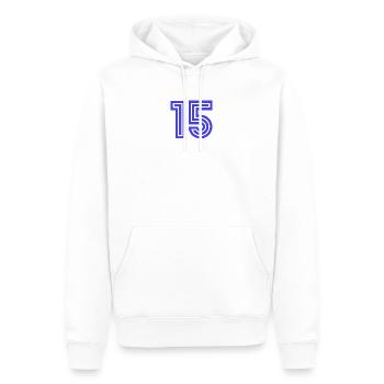 15. 15 ANS. 15e ANNIVERSAIRE. ANNIVERSAIRE 15 ANS. - Sweat à capuche Premium bio Homme - blanc - Devant - Nico (187cm)