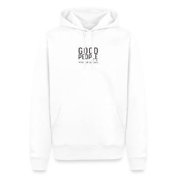 Good People Over Smalltalk – Statement Design - Männer Premium Bio Hoodie - Weiß - Vorne - Nico (187cm)