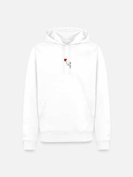 Strichfigur mit Herz Luftballon - Männer Premium Bio Hoodie - Weiß