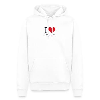 I LOVE RUDOLSTADT - Männer Premium Bio Hoodie - Weiß - Vorne - Nico (187cm)