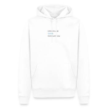Discipline Over Motivation T-Shirt | Gym Fitness - Männer Premium Bio Hoodie - Weiß - Vorne - Nico (187cm)