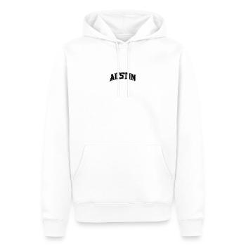 AUSTIN Arc Schriftzug Print - Männer Premium Bio Hoodie - Weiß - Vorne - Nico (187cm)