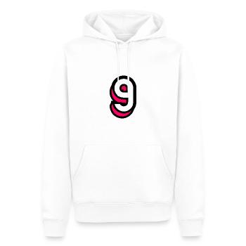 9. 9 ANS. 9e ANNIVERSAIRE. ANNIVERSAIRE 9 ANS - Sweat à capuche Premium bio Homme - blanc - Devant - Nico (187cm)