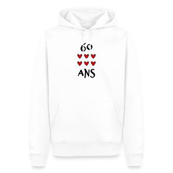 60. 60 ANS. 60e ANNIVERSAIRE. ANNIVERSAIRE 60 ANS. - Sweat à capuche Premium bio Homme - blanc - Devant - Nico (187cm)