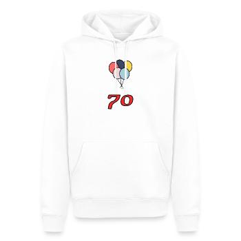70. 70 ANS. 70e ANNIVERSAIRE. ANNIVERSAIRE 70 ANS. - Sweat à capuche Premium bio Homme - blanc - Devant - Nico (187cm)