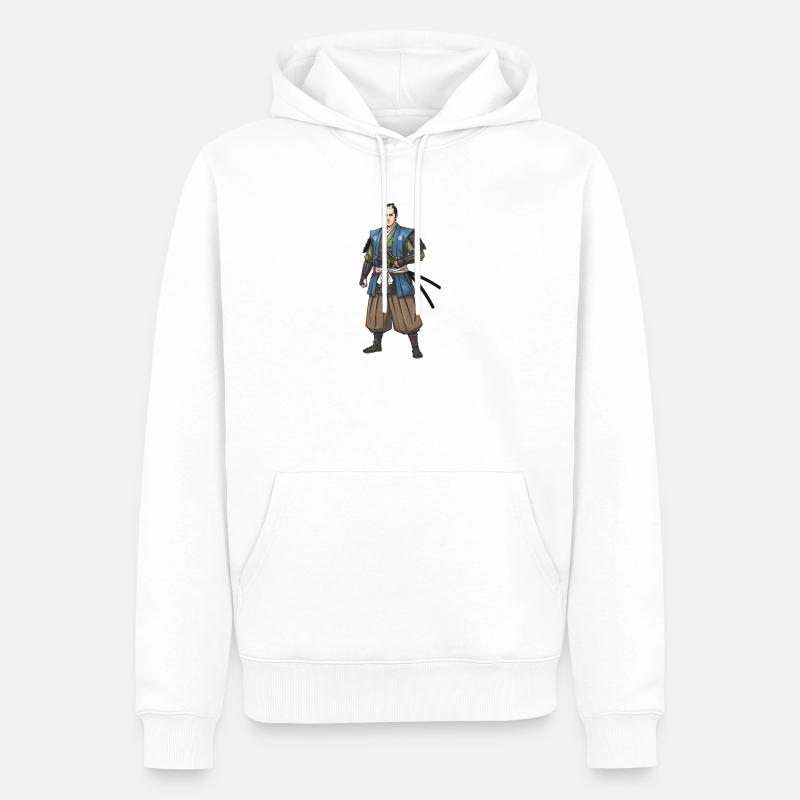 Edo Samurai in blauer Jacke - Männer Premium Bio Hoodie - Weiß