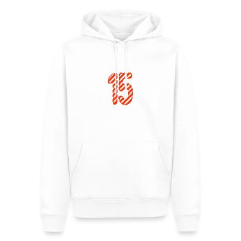 15. 15 ANS. 15e ANNIVERSAIRE. ANNIVERSAIRE 15 ANS. - Sweat à capuche Premium bio Homme - blanc - Devant - Nico (187cm)