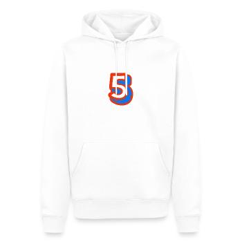 5. 5 ANS. 5e ANNIVERSAIRE. ANNIVERSAIRE 5 ANS. 5 - Sweat à capuche Premium bio Homme - blanc - Devant - Nico (187cm)