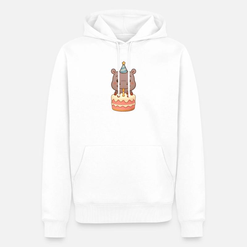 Kleiner Hippo mit Geburtstagstorte - Männer Premium Bio Hoodie - Weiß