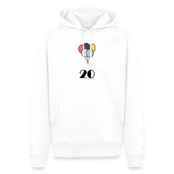 20. 20 YEARS. 20th ANNIVERSARY. 20 YEARS ANNIVERSARY. - Men’s Premium Organic Hoodie - white - Front - Nico (187cm)