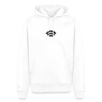 Bleib ruhig und frage mich - Männer Premium Bio Hoodie - Weiß - Vorne - Nico (187cm)