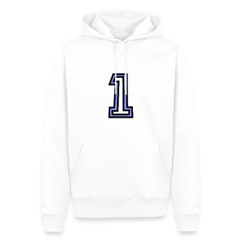 1. 1 AN. 1er ANNIVERSAIRE. ANNIVERSAIRE 1 AN - Sweat à capuche Premium bio Homme - blanc - Devant - Nico (187cm)