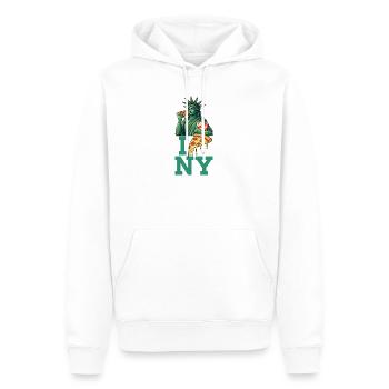 J’adore la pizza de New York : Déclaration drôle d’amoureuse de la nourriture - Sweat à capuche Premium bio Homme - blanc - Devant - Nico (187cm)