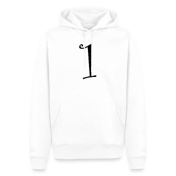 1. 1 Jahr. 1. JUBILÄUM. 1-JÄHRIGES JUBILÄUM - Männer Premium Bio Hoodie - Weiß - Vorne - Nico (187cm)