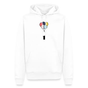 1. 1 Jahr. 1. JUBILÄUM. 1-JÄHRIGES JUBILÄUM - Männer Premium Bio Hoodie - Weiß - Vorne - Nico (187cm)