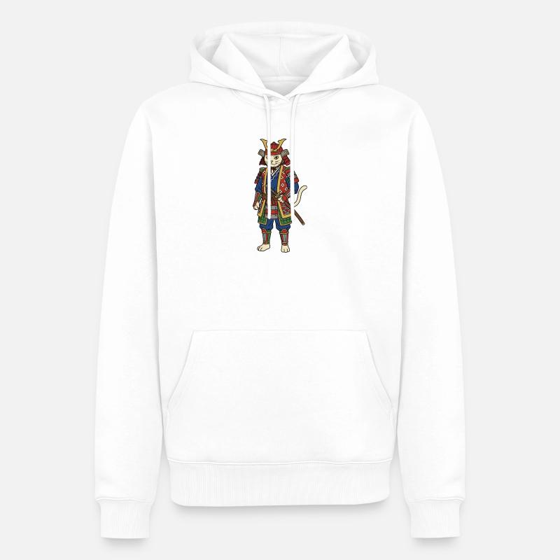 Samouraï chat - Sweat à capuche Premium bio Homme - blanc