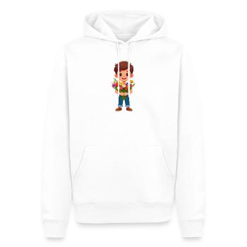 Comic-Junge mit buntem Blumenstrauß – Geschenk - Männer Premium Bio Hoodie - Weiß - Vorne - Nico (187cm)