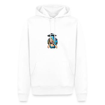 A beautiful woman is terrified of UFO invasion. - Men’s Premium Organic Hoodie - white - Front - Nico (187cm)