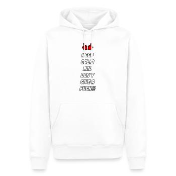 Reste calme N’en a rien à foutre 002 - Sweat à capuche Premium bio Homme - blanc - Devant - Nico (187cm)