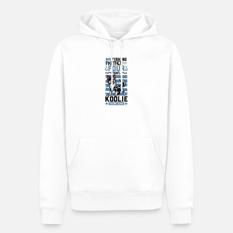 Pêche et Koolie - Sweat à capuche Premium bio Homme - blanc