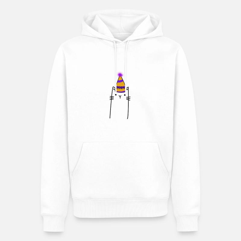 Chat avec chapeau de réveillon du Nouvel An 2024 (Garantie du prix le plus bas) - Sweat à capuche Premium bio Homme - blanc