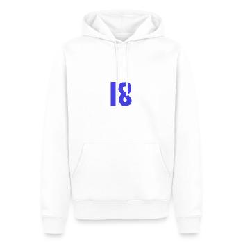 18. 18 ANS. 18e ANNIVERSAIRE. ANNIVERSAIRE 18 ANS. - Sweat à capuche Premium bio Homme - blanc - Devant - Nico (187cm)