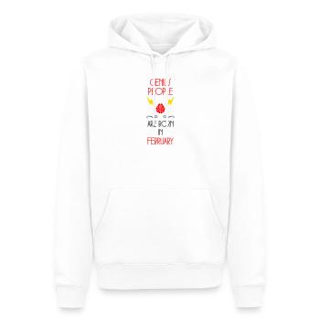 les génies naissent en Février - Anniversaire - Sweat à capuche Premium bio Homme - blanc - Devant - Nico (187cm)