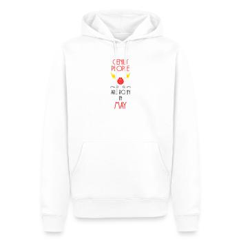 les génies naissent en Mai - Cadeau de Naissance - Sweat à capuche Premium bio Homme - blanc - Devant - Nico (187cm)