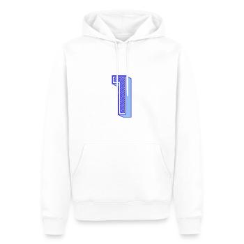 1. 1 AN. 1er ANNIVERSAIRE. ANNIVERSAIRE 1 AN - Sweat à capuche Premium bio Homme - blanc - Devant - Nico (187cm)