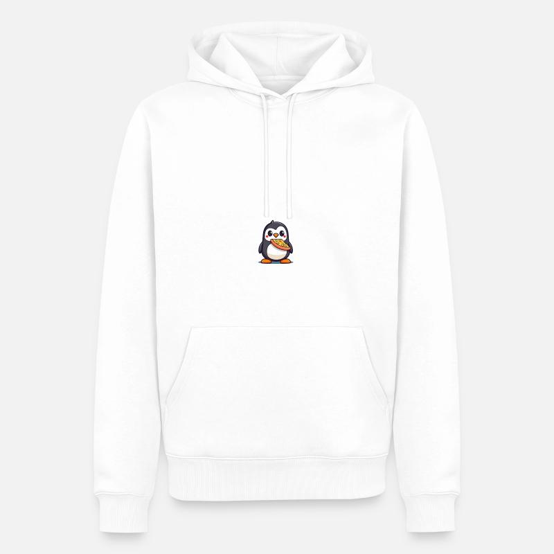 Pingouin sucré à la pizza - Sweat à capuche Premium bio Homme - blanc