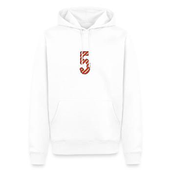 5. 5 ANS. 5e ANNIVERSAIRE. ANNIVERSAIRE 5 ANS. 5. - Sweat à capuche Premium bio Homme - blanc - Devant - Nico (187cm)