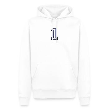 1. 1 Jahr. 1. JAHRESTAG. 1-JÄHRIGES JUBILÄUM - Männer Premium Bio Hoodie - Weiß - Vorne - Nico (187cm)