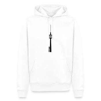 Fernsehturm Stuttgart 0711 City Umrisse Schriftzug - Männer Premium Bio Hoodie - Weiß - Vorne - Nico (187cm)