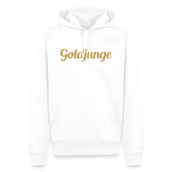 Goldjunge Schriftzug - Männer Premium Bio Hoodie - Weiß - Vorne - Nico (187cm)