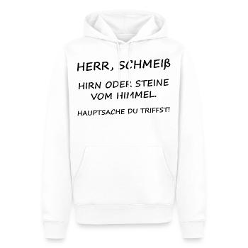 Herr Schmeiß Hirn oder Steine vom Himmel - Männer Premium Bio Hoodie - Weiß - Vorne - Nico (187cm)