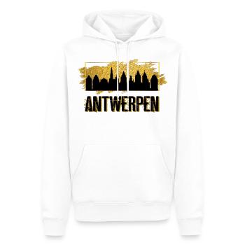 Anvers Belgique Ville Skyline Patrie Amour Gold - Sweat à capuche Premium bio Homme - blanc - Devant - Nico (187cm)