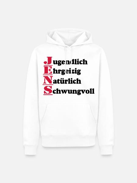 Jens , Vorname,Namensschild,Name,Fun Shirt (25) - Männer Premium Bio Hoodie - Weiß