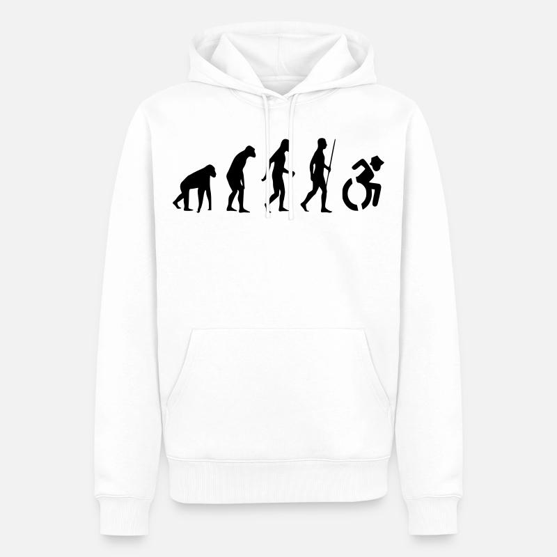 Evolution Rollstuhl. Die Rollstuhl-Evolution * - Männer Premium Bio Hoodie - Weiß