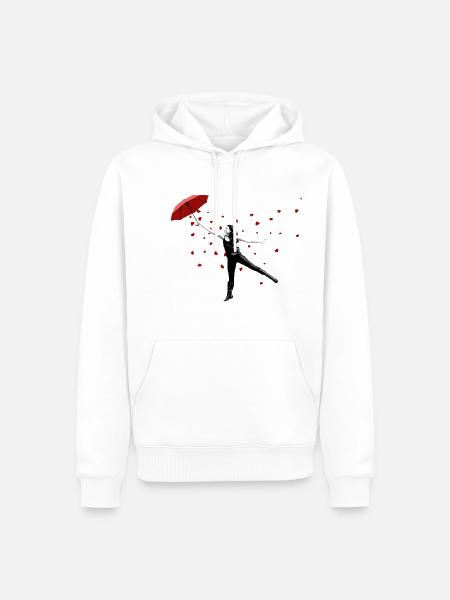 Öffne Deinen Schirm und es regnet Herzen Streetart - Männer Premium Bio Hoodie - Weiß
