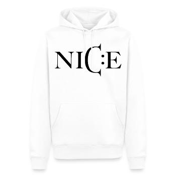 Nice – Minimal Smiley Greeting - Männer Premium Bio Hoodie - Weiß - Vorne - Nico (187cm)