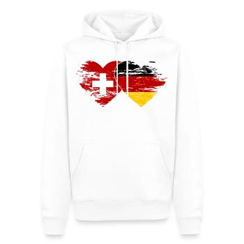 Suisse Allemagne Drapeau utilisé coeur - Sweat à capuche Premium bio Homme - blanc - Devant - Nico (187cm)