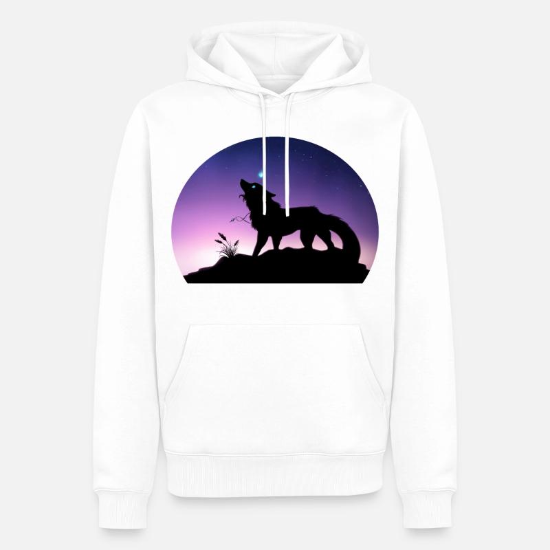 Die Reise eines Sternenwolfs - Silouhette Nocturne - Männer Premium Bio Hoodie - Weiß