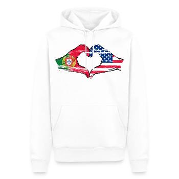 Portugal USA Drapeau Mains Coeur Utilisé - Sweat à capuche Premium bio Homme - blanc - Devant - Nico (187cm)
