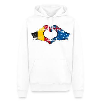Belgien Australien Flagge Herzform used - Männer Premium Bio Hoodie - Weiß - Vorne - Nico (187cm)