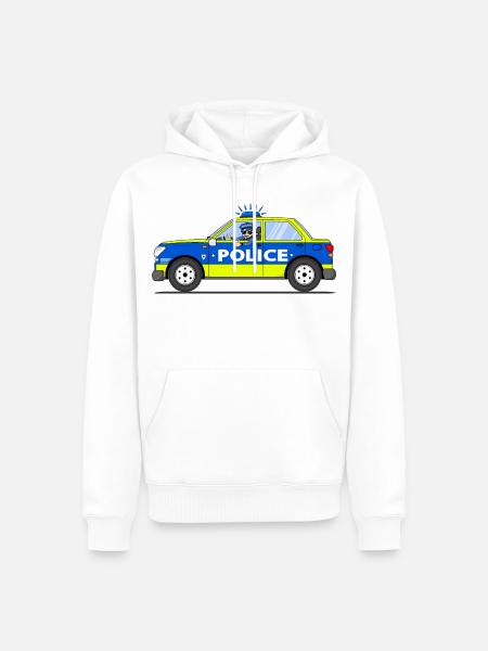 Polizeiauto mit Polizist Blau und Gelb - Männer Premium Bio Hoodie - Weiß