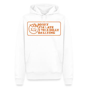 Désolé, je suis en retard – Drôle de dicton - Sweat à capuche Premium bio Homme - blanc - Devant - Nico (187cm)