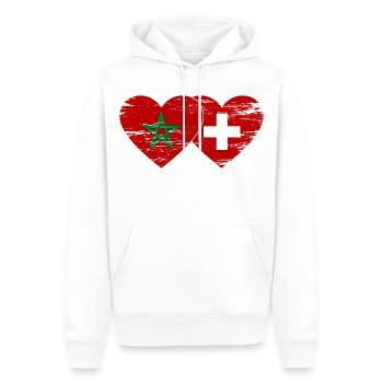 Maroc Suisse Drapeau Coeur utilisé - Sweat à capuche Premium bio Homme - blanc - Devant - Nico (187cm)